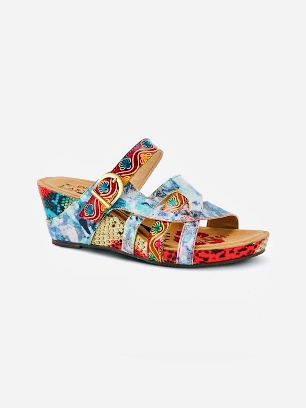 L’Artiste by Spring Step Baocire Hand Painted Leather Wedge Sandals